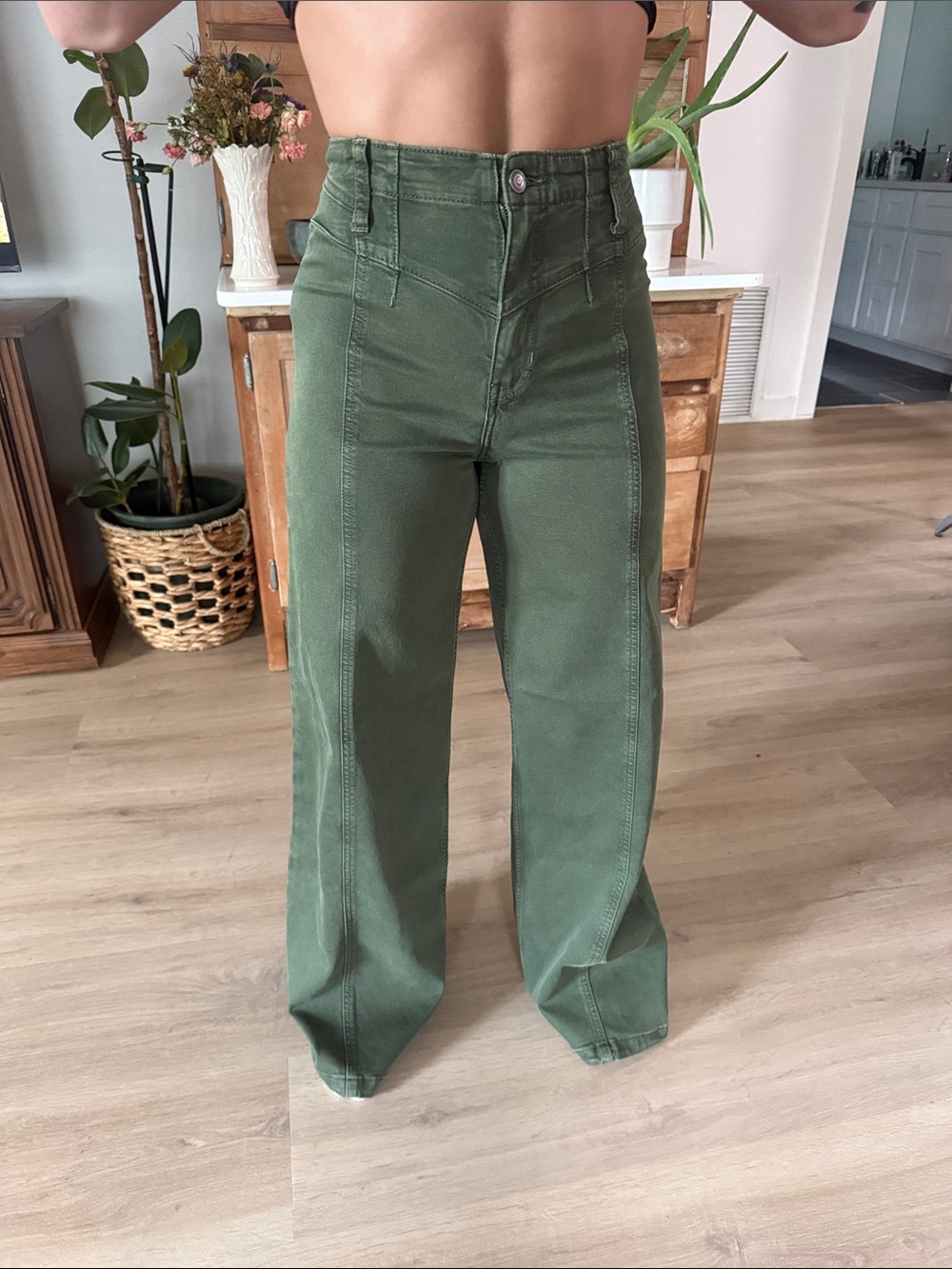 Free people High-Waist Wide Leg Olive Green Pants